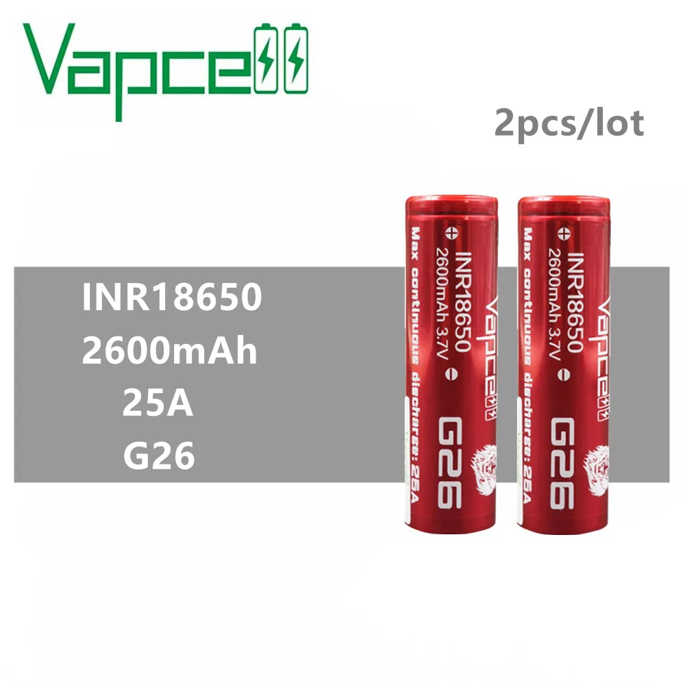 2 шт. Vapcell 18650 батарея 2600mAh 25A 100% переупаковка H26 G26 beats VTC5A равна P26A VTC6A/20 S литий ионная