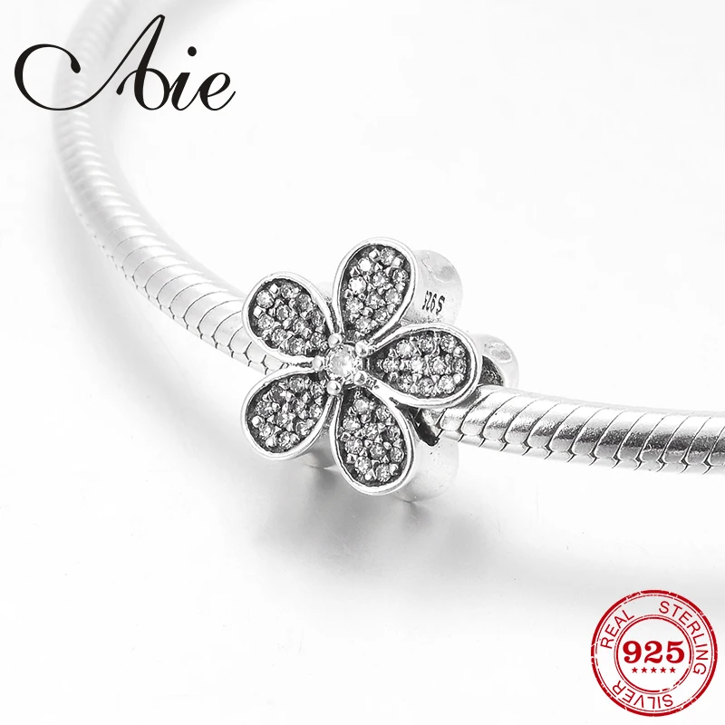Модный Цветок из стерлингового серебра 925 пробы как кристалл CZ прекрасные бусины