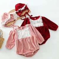 infant baby girls jumpsuithat toddler baby girl romper golden velvet lace stitching long sleeve spring autumn baby clothes