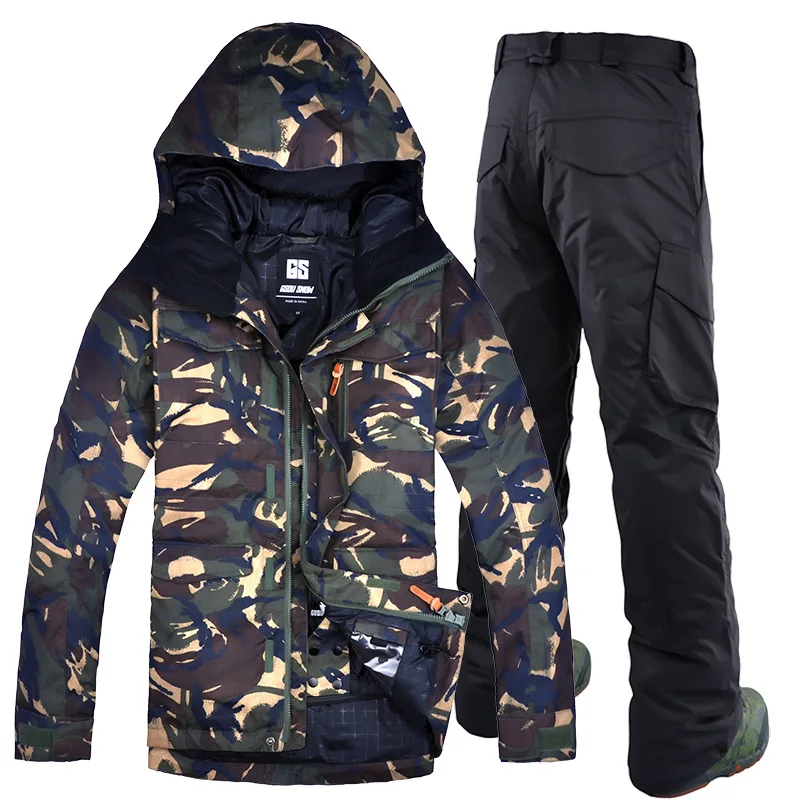 Мужской лыжный костюм GSOU водонепроницаемый ветрозащитный с капюшоном брюки для