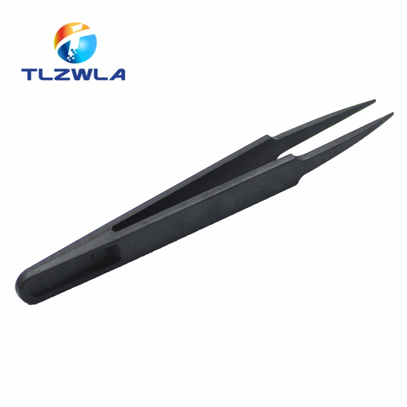 

10PCS New Anti-static Plastic Tweezer Heat Resistant Repair Tool Portable Black Straight Bend 93303 Tweezer