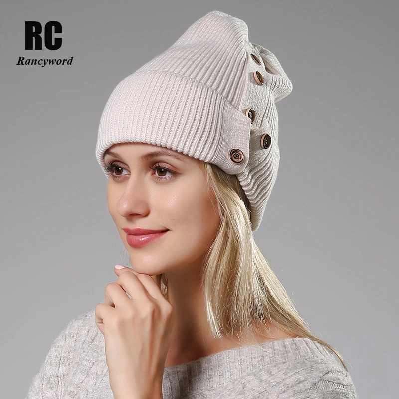 [Rancyword] Winter Hats For Women Wool Knitted Angora Hat Beanies Female Warm Rabbit Fur Skullies Beanie Girl RC2078-1 | Аксессуары для