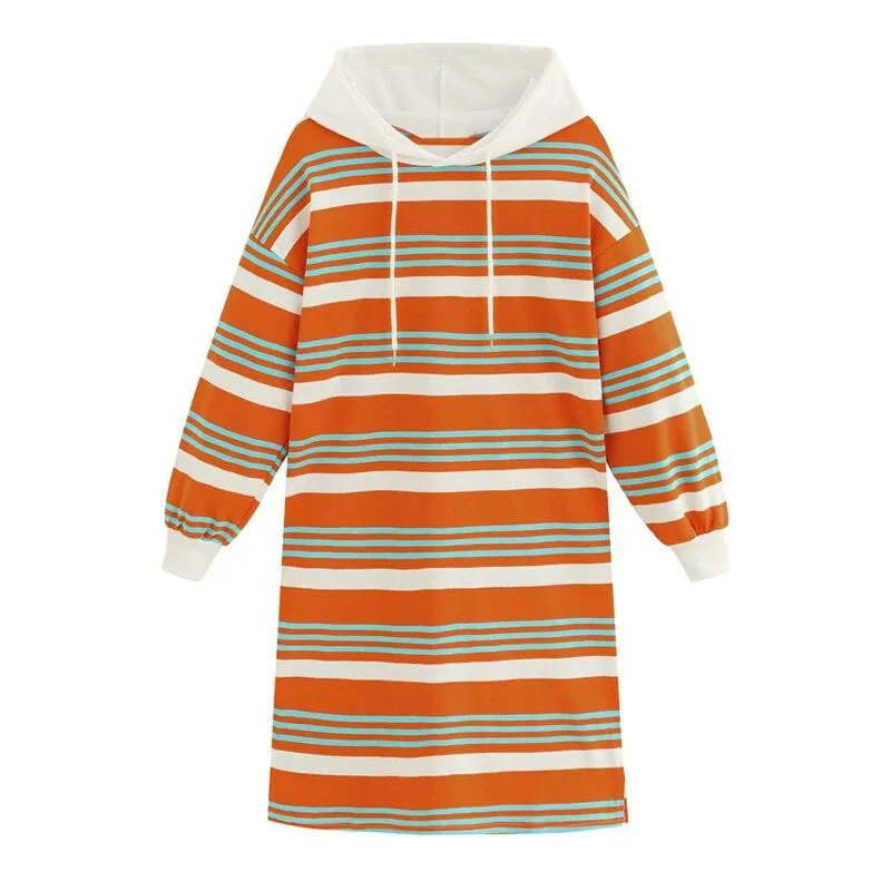 

Stripe Hooded Women Pullover Dress 2020 New Spring Autumn Long sleeve Casual Dress temperament Loose Dress Vestido Female R319
