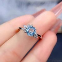 natural blue topaz hexagon ring 925 sterling silver engagement wedding ring womens jewelry for gift