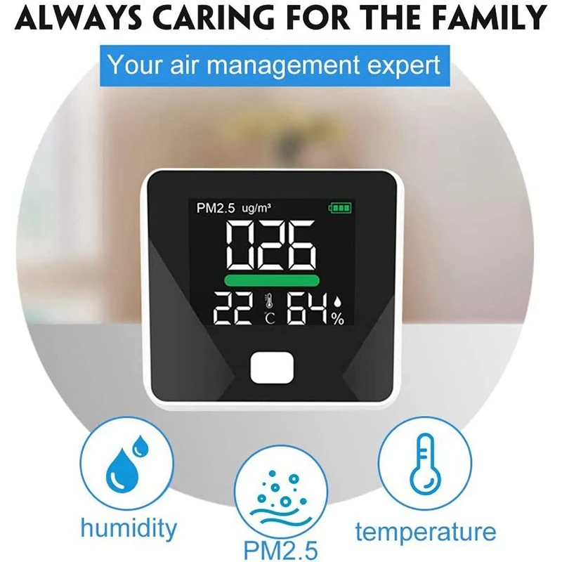 

PM2.5Air Quality Monitor Digital Gas Analyzer Duty Sensor Air Detector Home LED Display Temp and Humidity Test Equipment