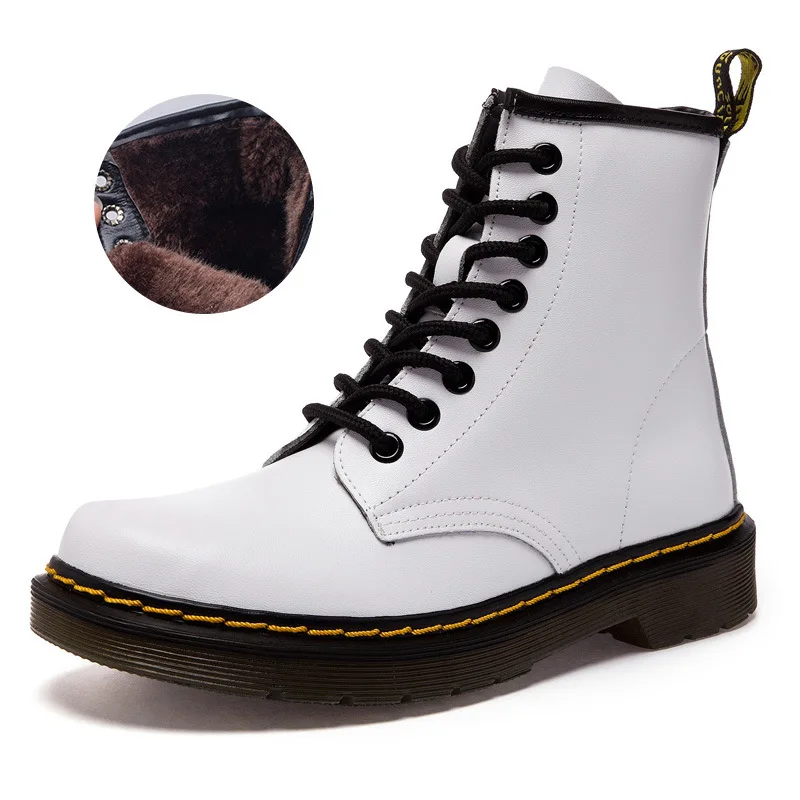 White plus cotton Dr Martins/ женские ботинки из спилка наивысшего качества; брендовые зимние ботинки; теплая удобная женская обувь на меху; обувь для влюбленных пар - Цвет: White plus cotton