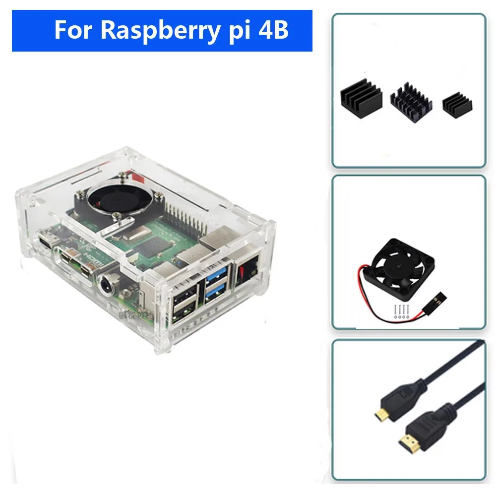 Raspberry PI 4 Модель B акриловый чехол с охлаждающим вентилятором+ 32 ГБ sd-карта+ 5 В 3A мощность+ радиатор+ HDMI для Raspberry pi 4B - Цвет: Коричневый