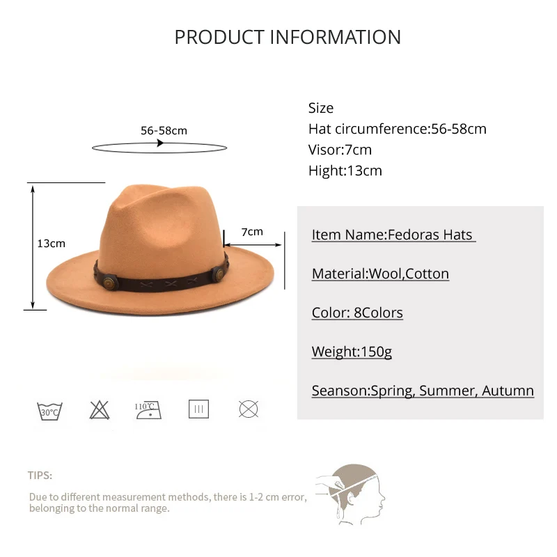 New Fedora Hat Women Cowboy Jazz Hat Unisex Belt Wide Brim Winter Keep Warm Panama Party bowler Hat F107