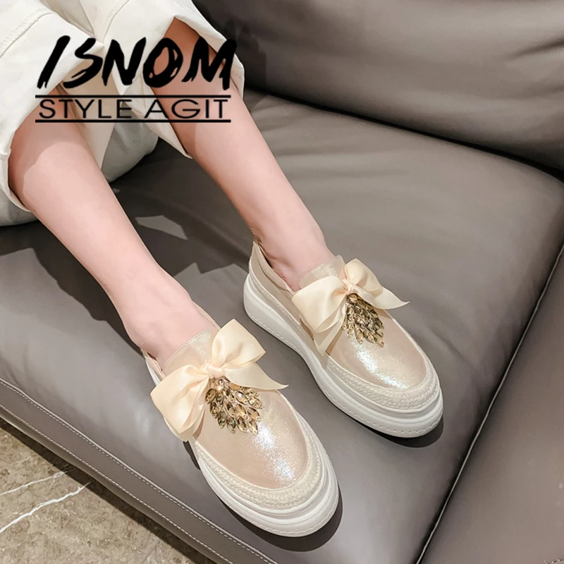 ISNOM/нескользящая женская обувь на плоской резиновой подошве из коровьей кожи