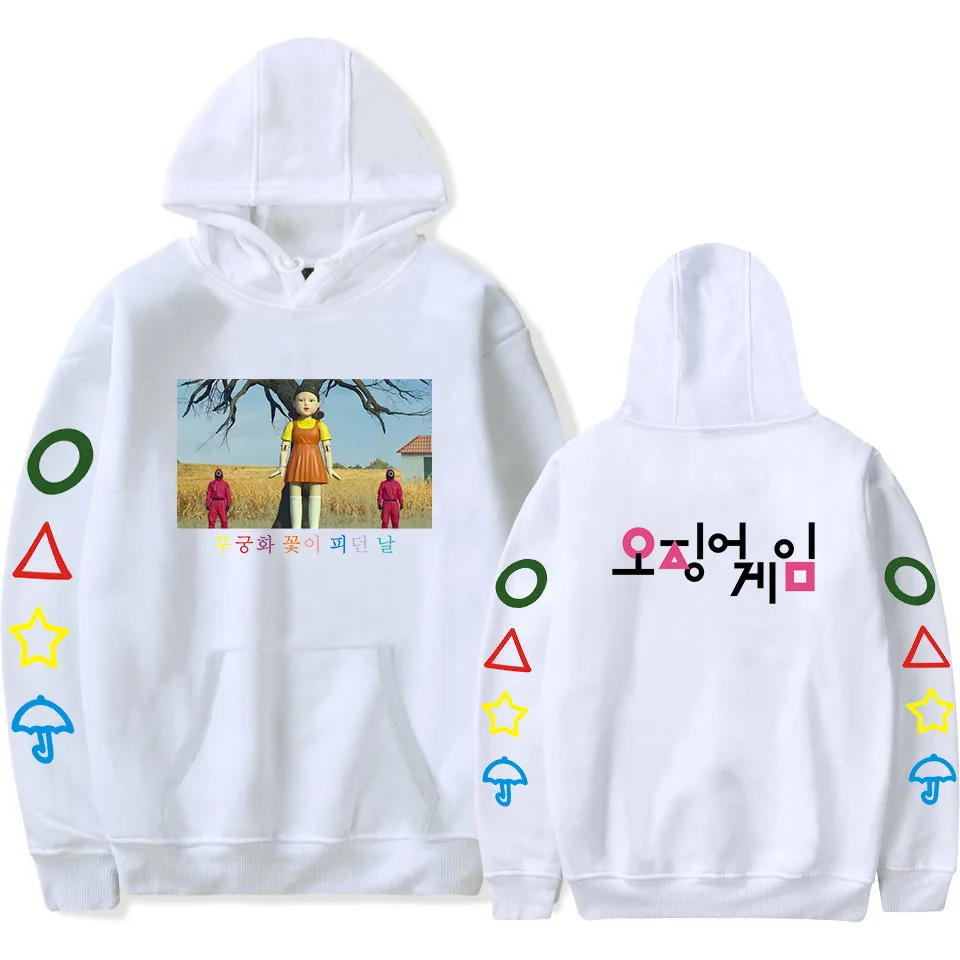 

Autumn Squid Game Hoodies Men Sweatshirts Women Unisex Hooded Harajuku Hip Hop Pullovers Casual Boys Girls White Streetwear