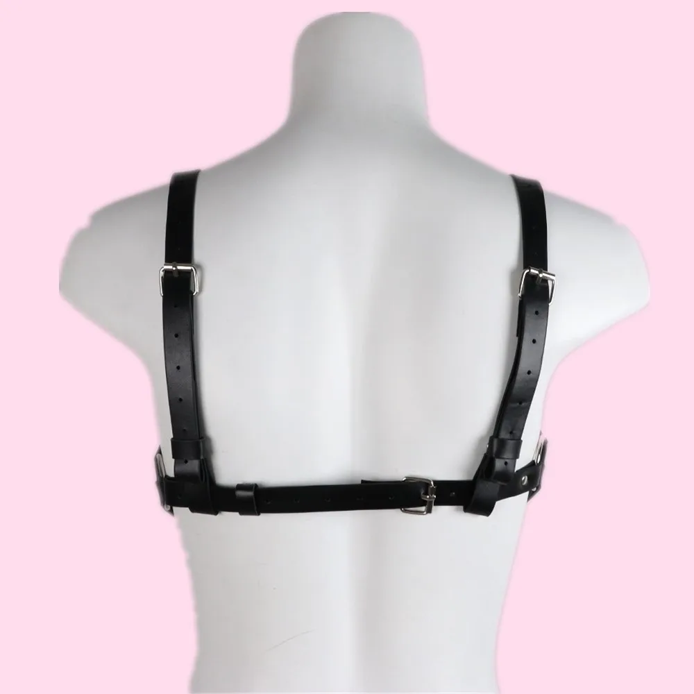 

Women Harness Top Black Leather Bondage Chest Cage Bra Garter Belt Gothic Suspenders Sexy Lingerie Rave Clothes Accessories 2021