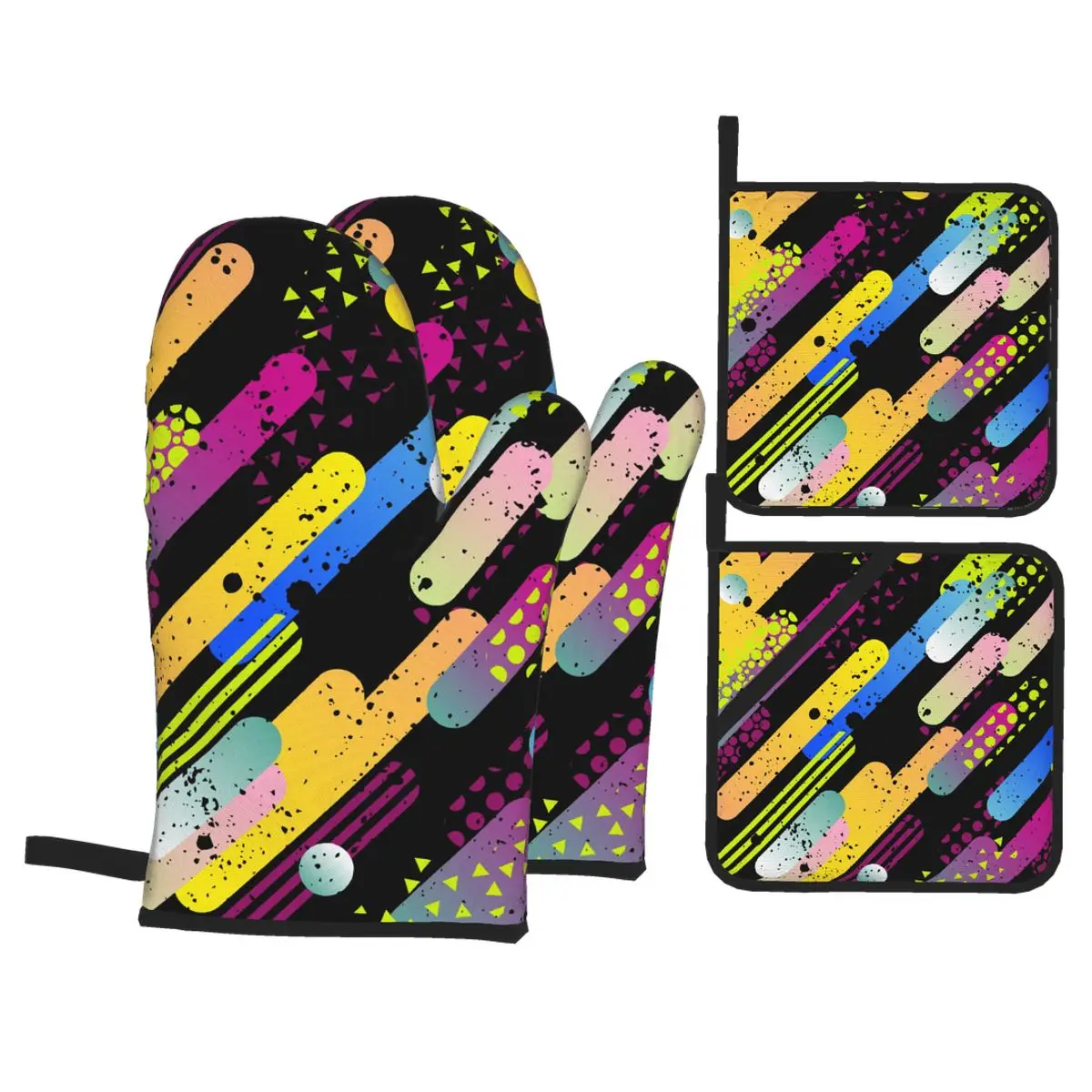 

4pcs Kitchen Gloves Insulation Pad Funny Geometric Figures Cooking Microwave Gloves Baking BBQ Oven Potholders Oven Mitts