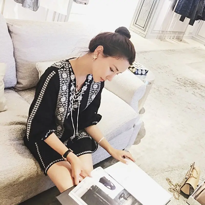 Женские платья TEELYNN размера плюс винтажное черное хлопковое мини-летнее платье с