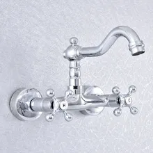 Polished Chrome Brass Wall Mounted Dual Handle Bathroom Kitchen Sink Faucet 360 Rotate Swivel Basin Mixer Tap Bathtub Faucet