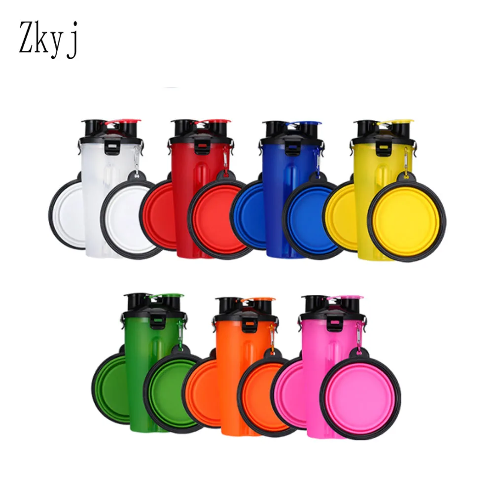 Портативный 2 в 1 домашнему животному складная бутылка для воды Еда контейнер с