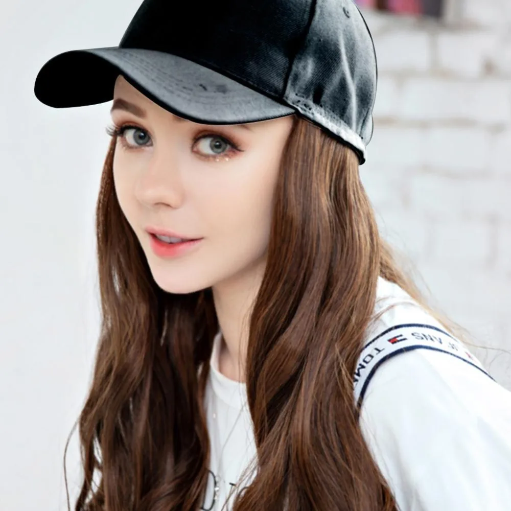 

8 Colors Adjustable Women Hats Wavy Hair Extensions with Black Cap All-in-one Female Baseball Cap Hat
