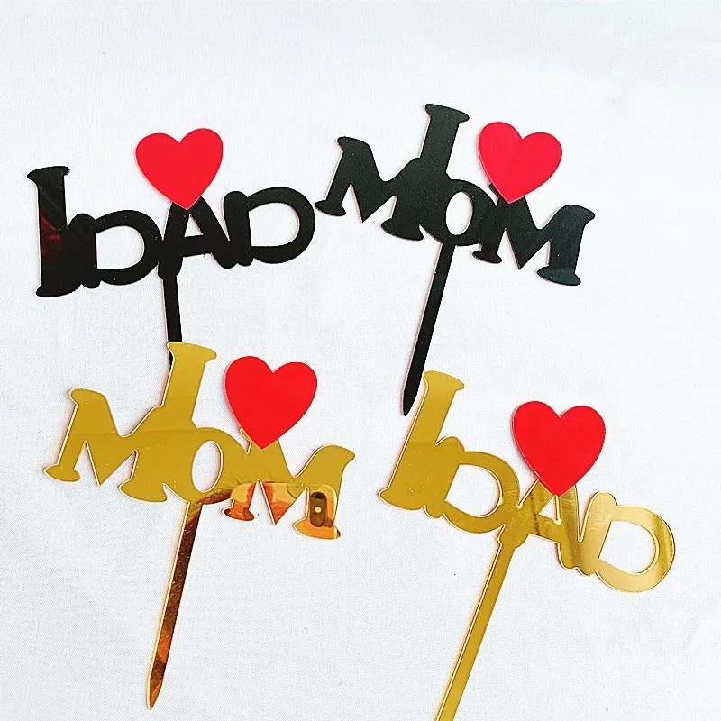 Новый акриловый Топпер для торта I Love Mom золотистый влюбленных мамы дня рождения -