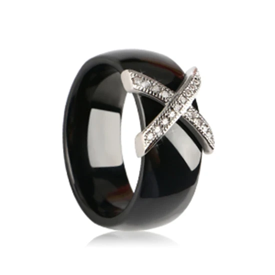 8mm Black Silver Hot X Крест кольца Синий Розовый керамические здоровые ювелирные изделия для женщин 6 мм Гладкие керамические кольца женский подарок Свадебные ювелирные изделия золото серебро - Цвет основного камня: 8mm Black Silver