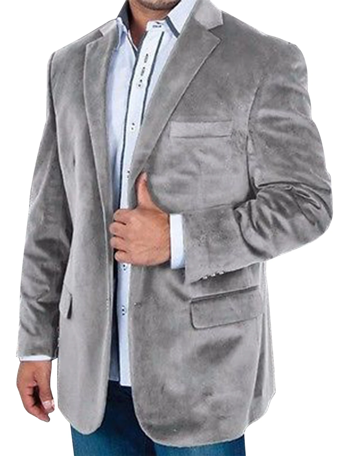 Мужской бархатный костюм одна застежка бархатная куртка Свадебный Жених серый