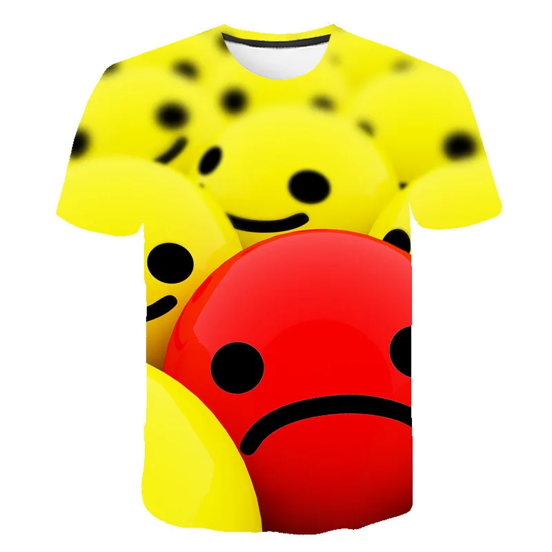 

2021 new boys and girls fashion cool T shirt smiley face printing 3D T shirt summer short sleeve T shirt boys T shirt 4-14T