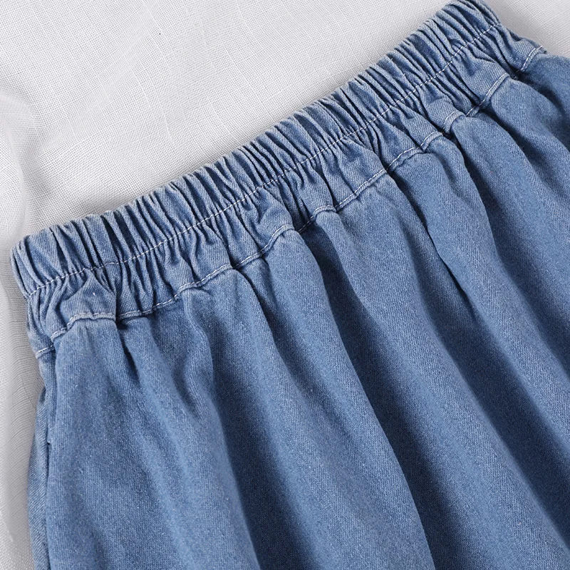 Summer Saia Female A-Line Long Denim Skirt Pockets Women High Waist Midi Jeans Skirts Dark Blue Light Plus Size | Женская одежда