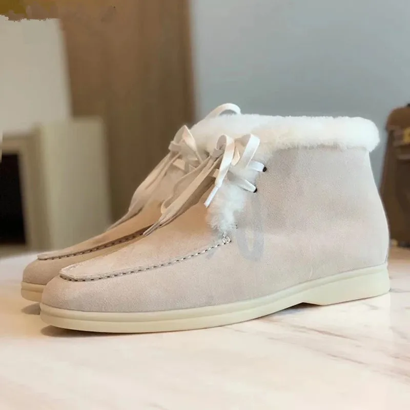 

Winter Women Flat Wool Snow Boots Comfortable Warm Female Casual Walk Shoes Plus Size Mujer High Top Kid Suede Lace Up Shoes