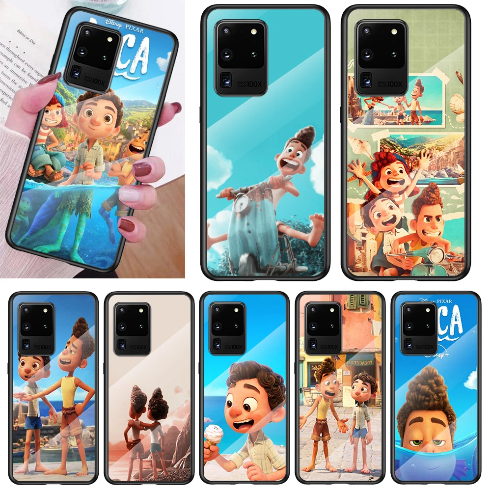 

Tempered Glass Cover Shockproof Shell Disney Brothers Luca For Samsung Galaxy S21 Ultra Plus 5G M51 M31 M21 Phone Case