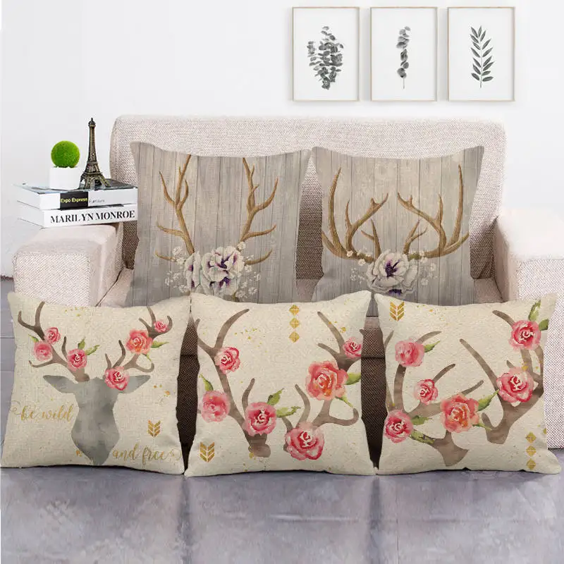 45 см * наволочка оленя с розой льняная/хлопковая для диванной подушки домашнего