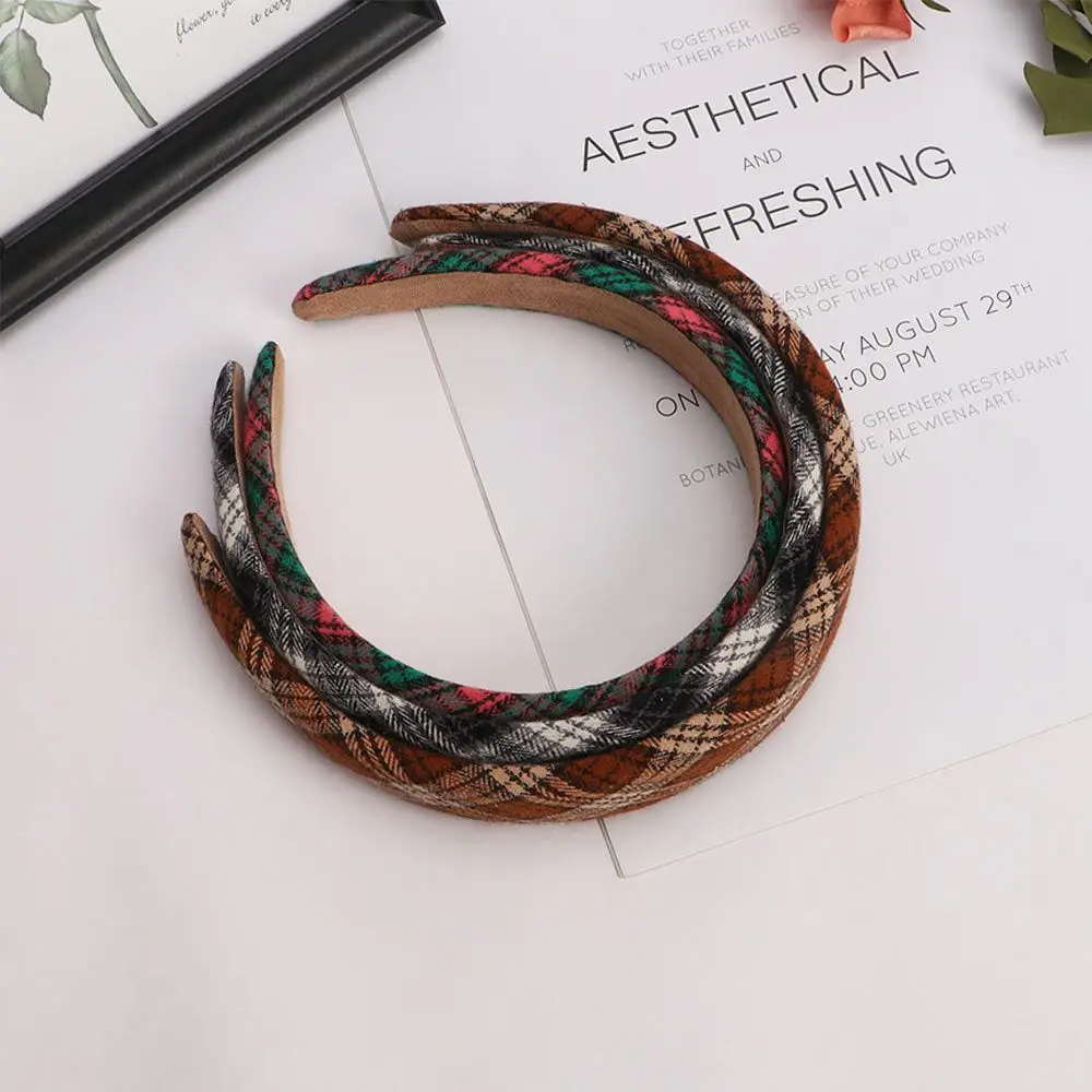 

Elegant Retro Sponge Wide Face Wash Cloth Korean Style Headband Hair Accessories Plaid Hair Hoop Women Hair Band