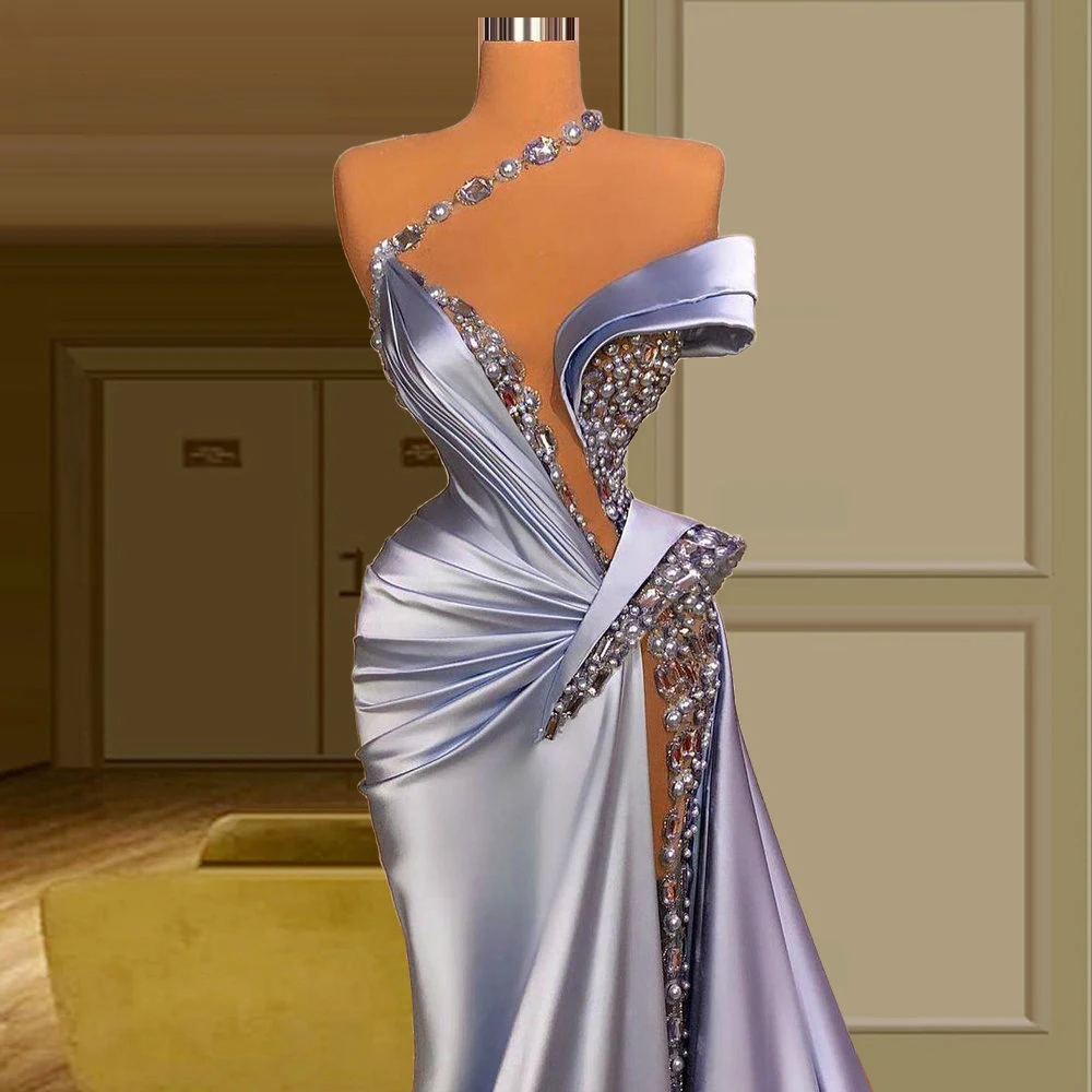 

YILIBER Evening dresses 2021 vintage vlack pearls long sleeves evening gowns beading prom dresses for women short dresses