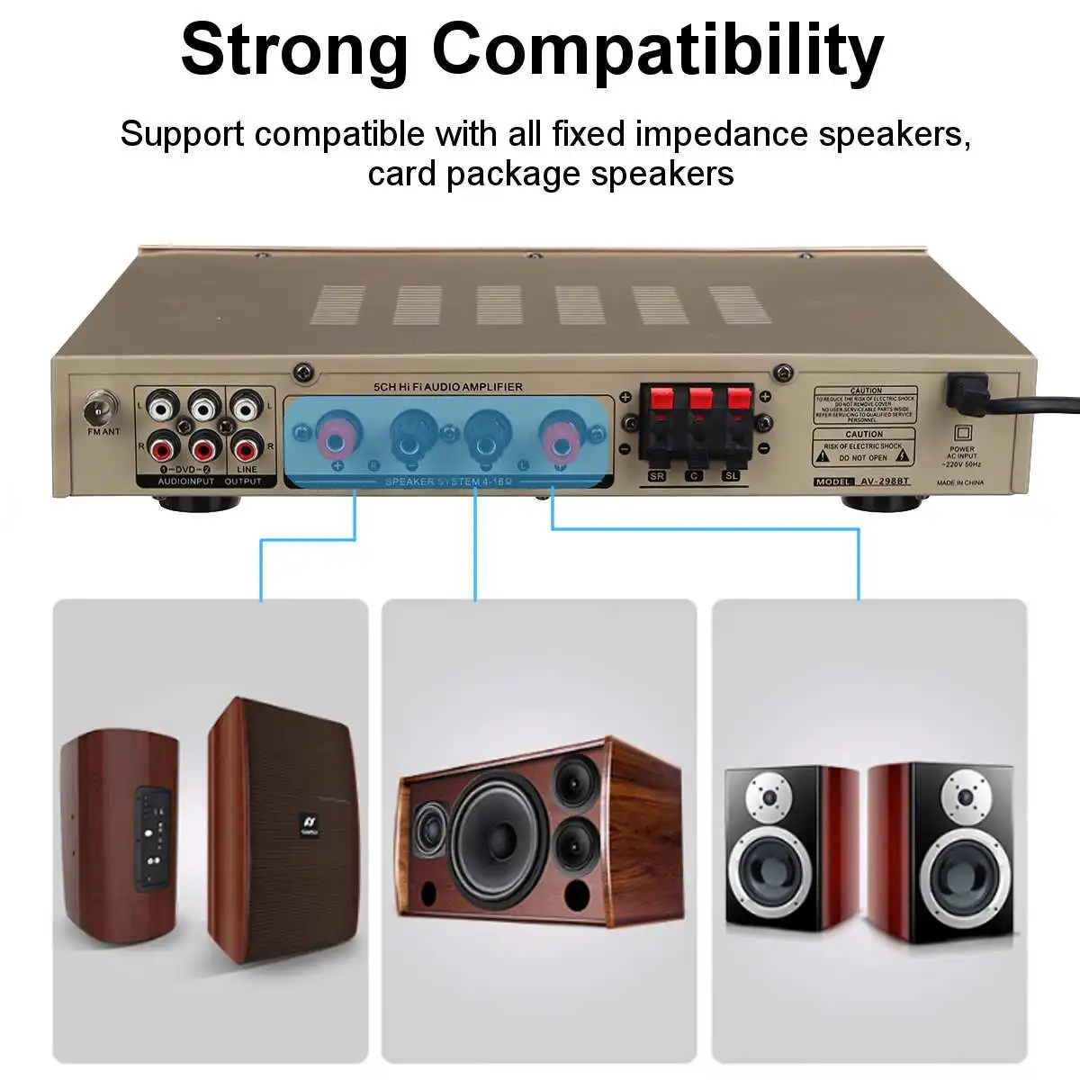 Новый 5-канальный усилитель мощности 2500 Вт bluetooth Hi-Fi стерео динамик Поддержка