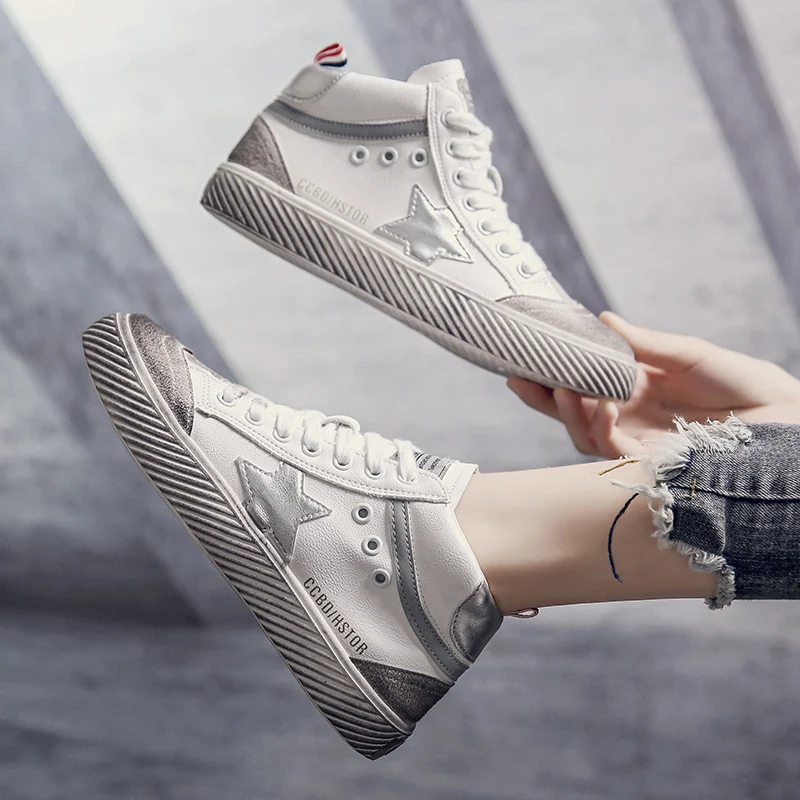 Модные высокие кроссовки женская обувь из микрофибры на шнуровке