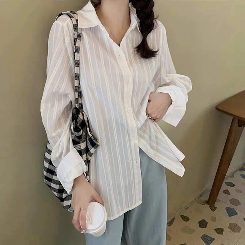 

Women White Elegant Shirts New Arrival 2021 Autumn Korean Style All-match Loose Ladies Long Sleeve Casual Tops Shirt W753