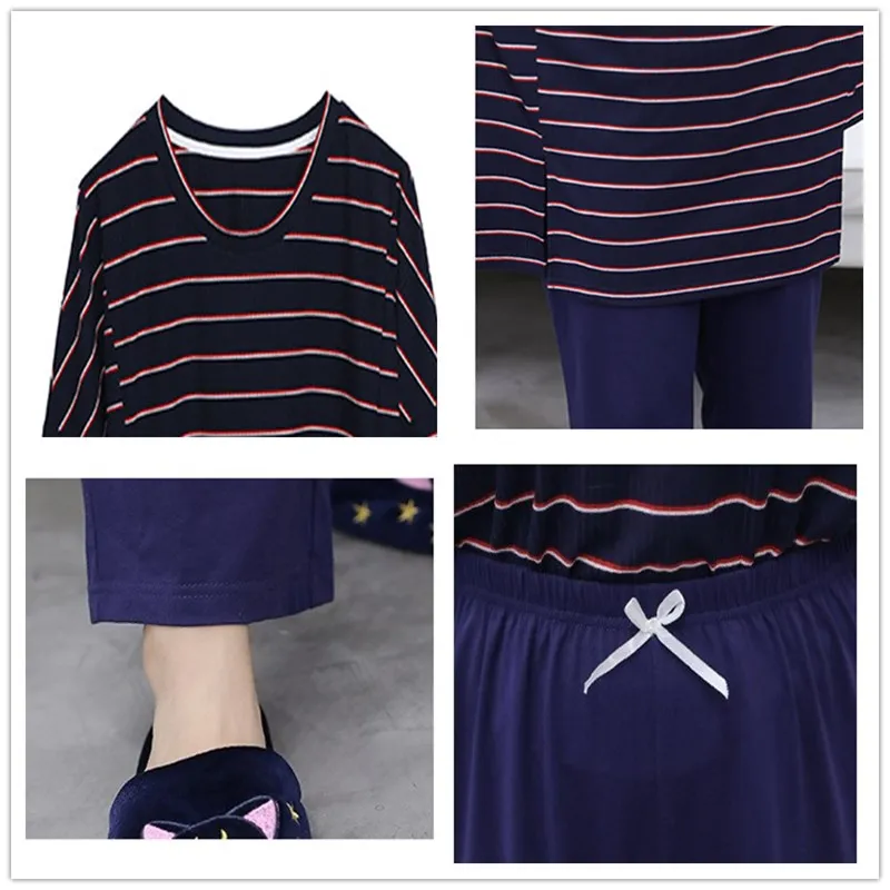 Женские пижамы новинка 2020 100% чистый хлопок женский домашний костюм 4XL синяя