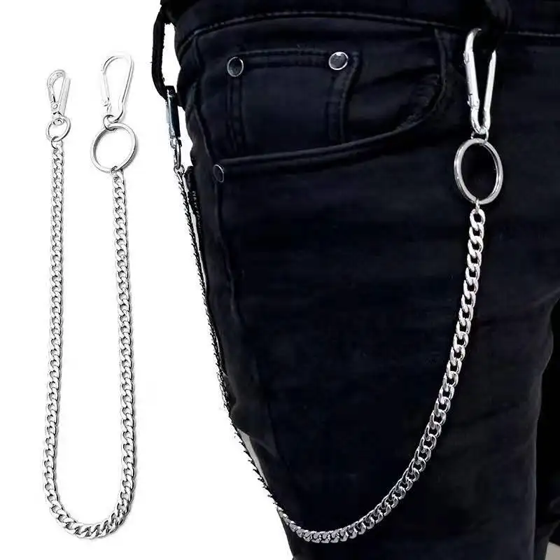 

Stainless Steel Long Metal Wallet Chain Leash Pant Jean Keychain Ring Clip Men's Hip Hop Jewelry
