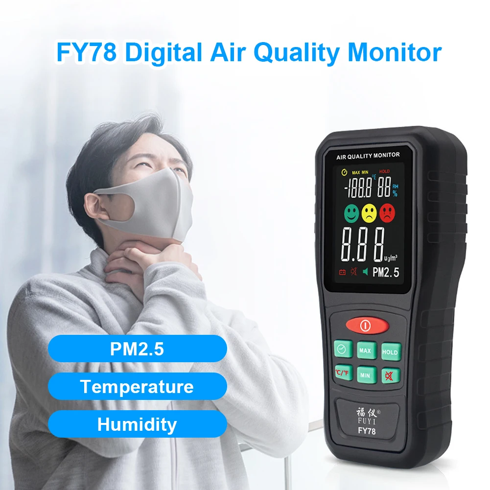 

FY78 Portable Digital Air Quality Monitor Test Diagnostic Tool Equipment PM2.5 Haze Particle Temperature Humidity Tester Detetor
