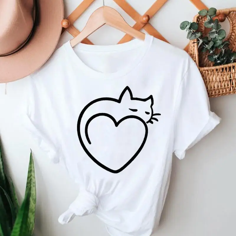 

Women Summer Tshirts Cat Funny Printing Ladies Cartoon Fashion Short Sleeve Clothes Graphic T Top Lady Print Female Tee T-Shirt