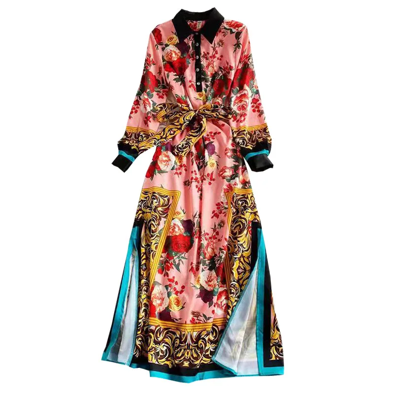 

Hundred Flowers Contend for Long Skirt 2021 Autumn Winter New Women's Casual Loose Lace Printed Dress UK419