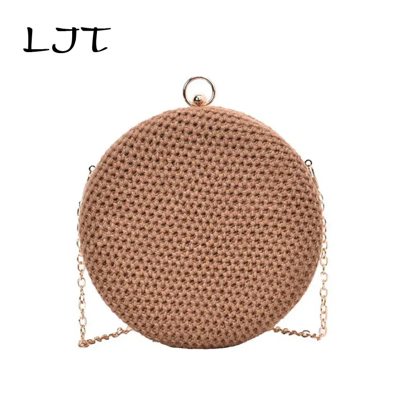 LJT брендовая ручная тканая сумка круглая с пряжкой 2019 женская через плечо