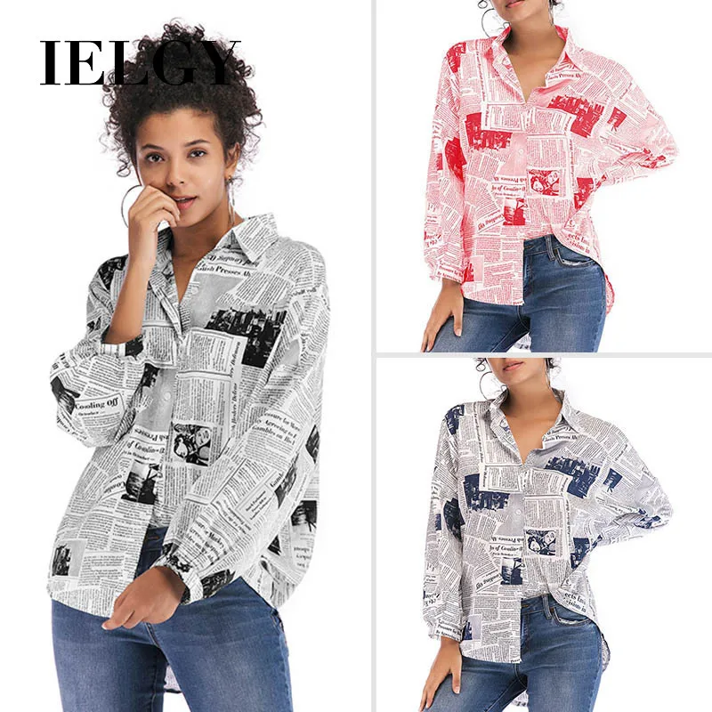 IELGY женская рубашка с принтом газет Алфавит дикие длинными рукавами модные топы