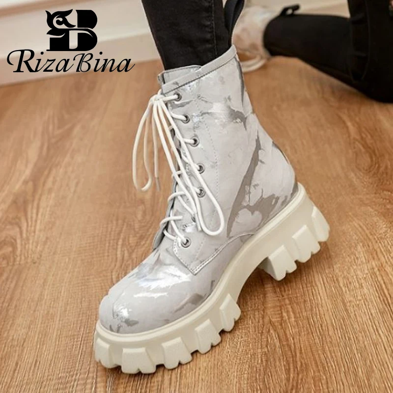 

RIZABINA Ankle Boots For Women Shoes Platform Thick Bottom Flower Pattern Fashion Ins Style Party Female Footwear Size 34-39
