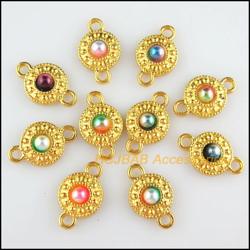 

30 New Round Charms Mixed Acrylic Flower Connectors Gold Color 11x18mm