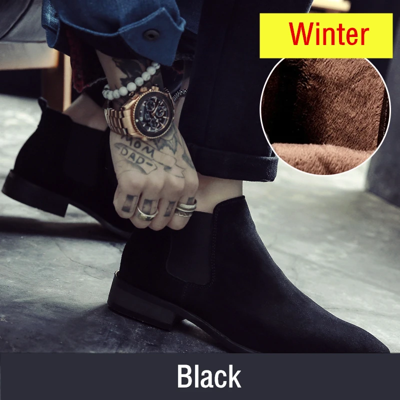 Winter Black Прямая поставка; мужские Роскошные замшевые ботильоны челси; оригинальные мужские Короткие повседневные ботинки в британском стиле; сезон осень-зима - Цвет: Winter Black