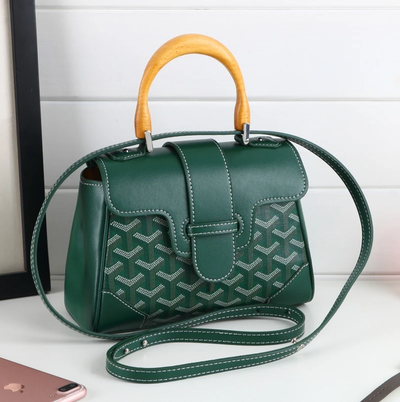 

New leather lady bag Wooden handle cowhide Saigon bag Mini handbag single shoulder cross Kelly bag