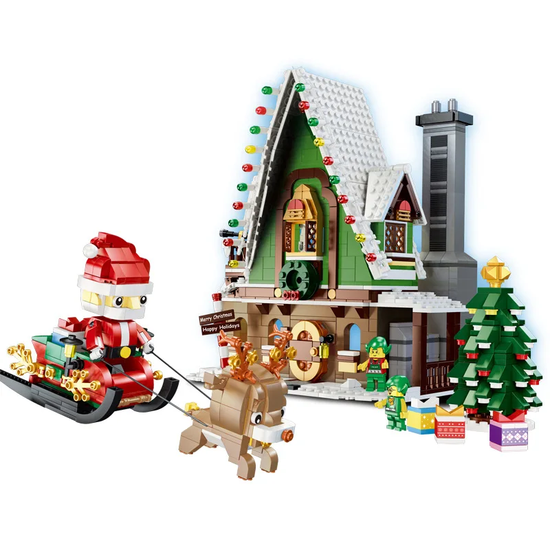 

90012 Creator Series Santa Claus Gingerbread House Tree Sleigh Reindeer Bulidng Blocks Bricks Educational Toys Christmas Gifts