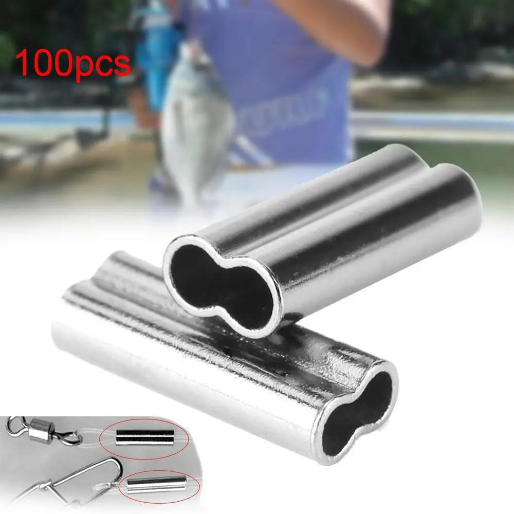 

100pcs 8/10mm Portable Oval Connector Durable Double Copper Tube Fishing Wire Tube Line Crimping Sleeves Stainless Steel