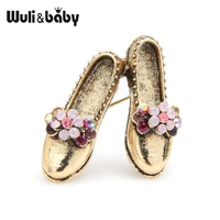 wulibaby retro vintage shoes brooches women metal pink rhinestone flower bowknot shoes brooch pins gifts