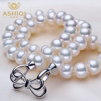 ashiqi 100 aaaa white10 11mm big pearls natural freshwater pearl necklace for women 925 sterling silver jewelry mother gift