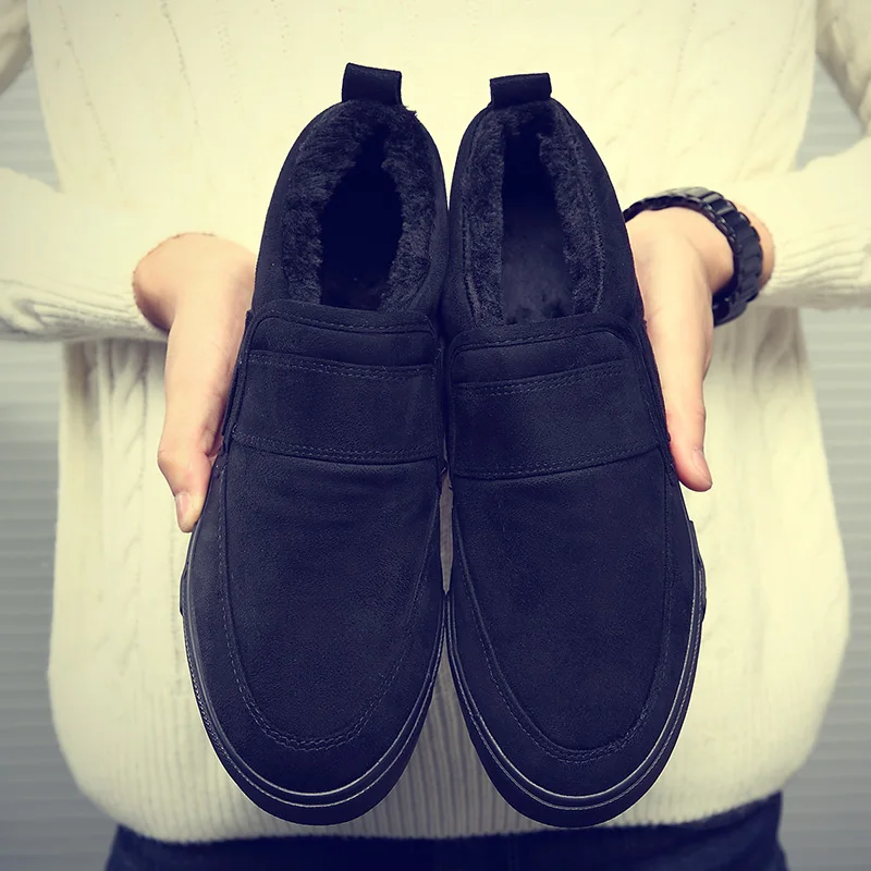 

Round Toe Shoes Men for Winter Short Plush Warm Shoes Ankle Boots Flock Comfy Casual Shoes Man Fashion Snow Boots Homme