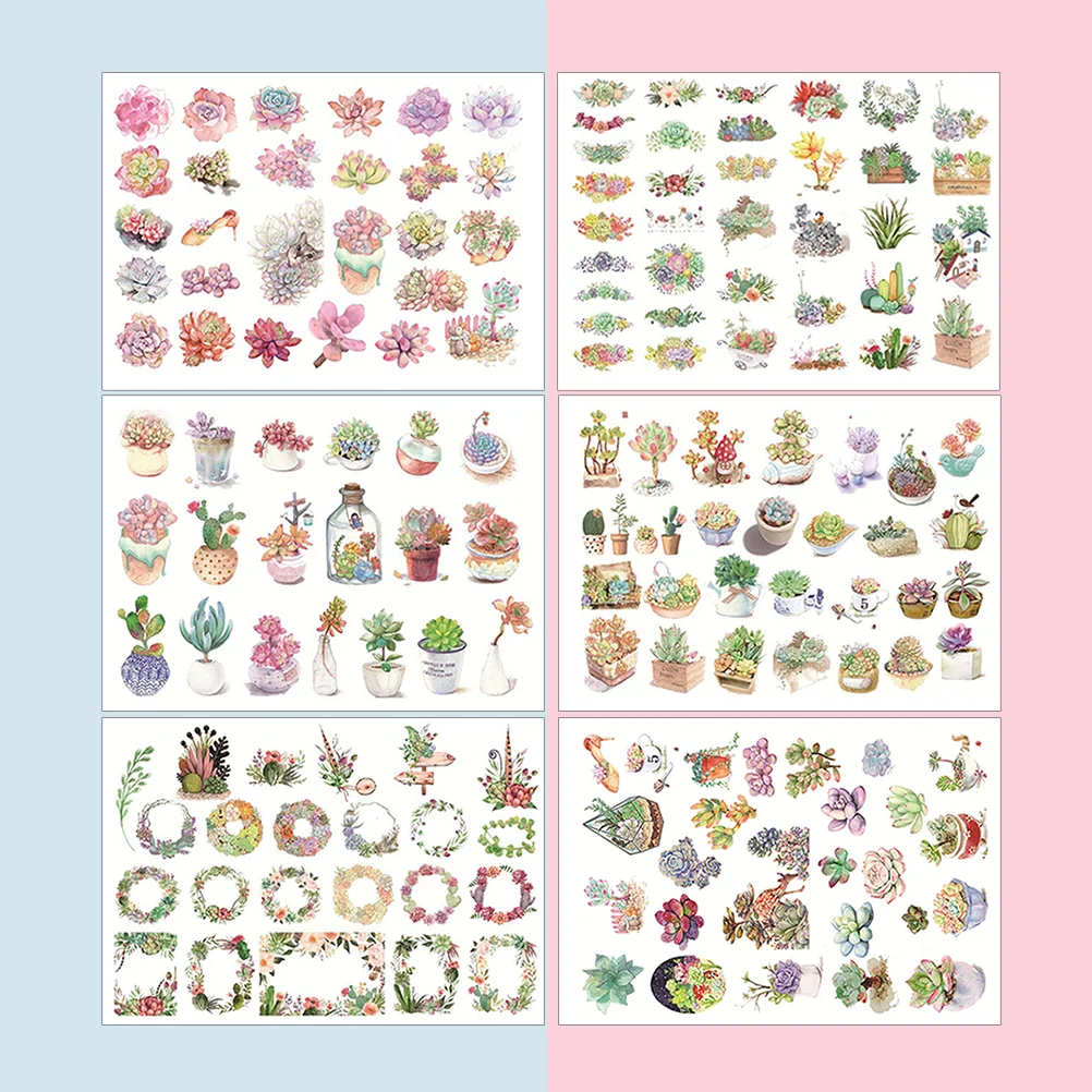 

6 листов, наклейки на суккулентные растения